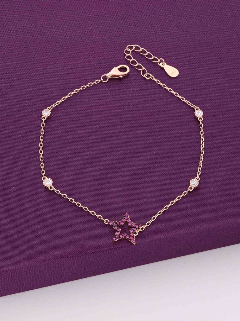 Sterling Silver Rose Gold Minimal Green Star & Beads Casual Bracelet : BRLO187-RG-NA
