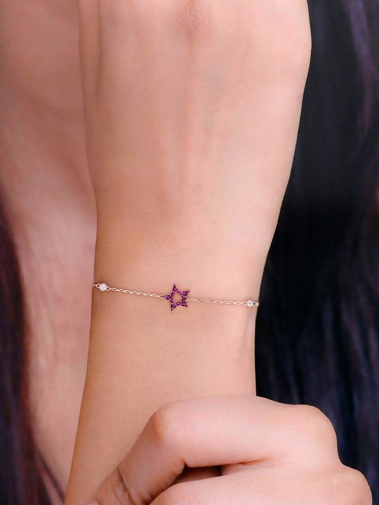 Sterling Silver Rose Gold Minimal Green Star & Beads Casual Bracelet : BRLO187-RG-NA