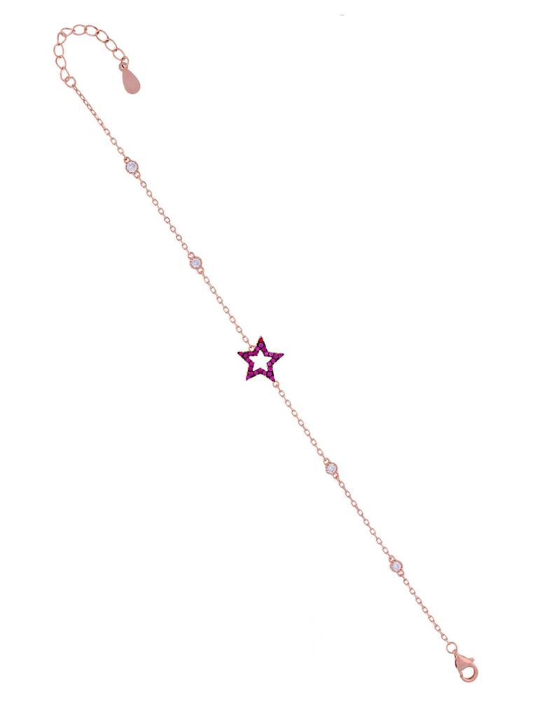 Sterling Silver Rose Gold Minimal Green Star & Beads Casual Bracelet : BRLO187-RG-NA