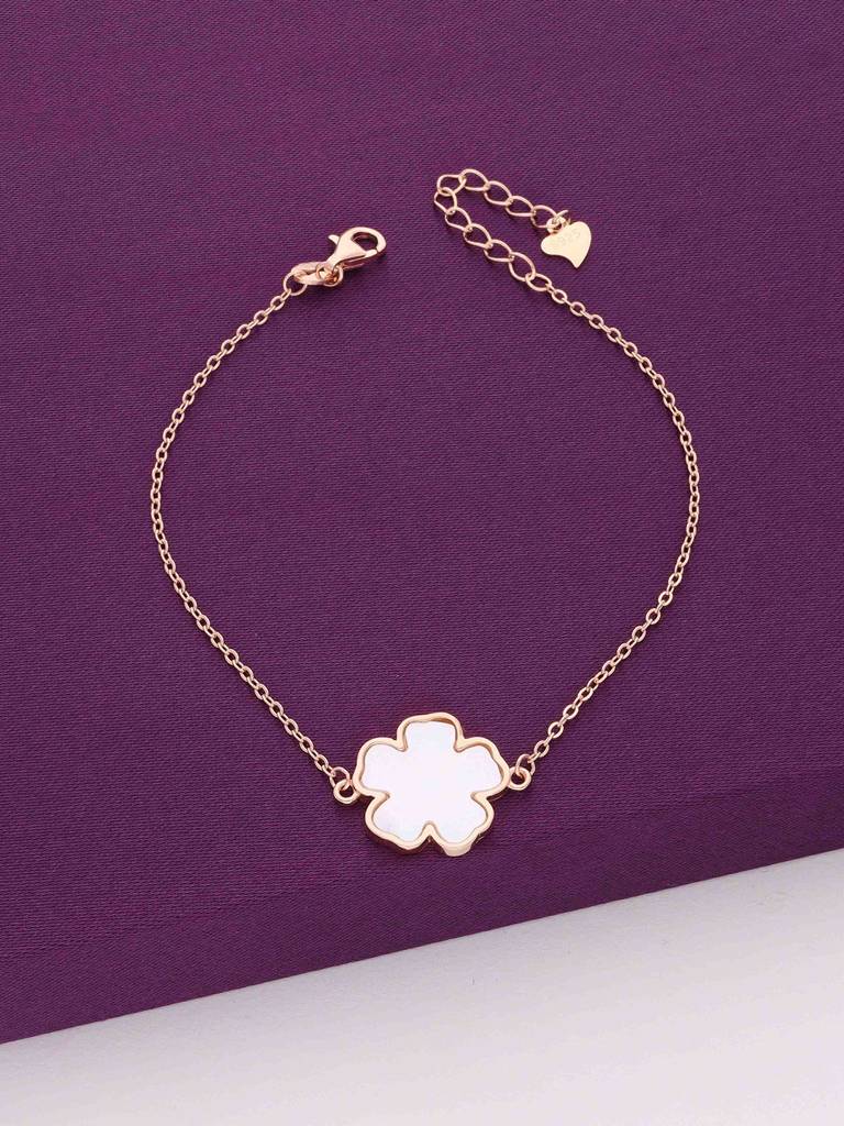 92.5 Silver Rose Gold Mother Of Pearl Flower Bracelet : BRLO193-RG-NA