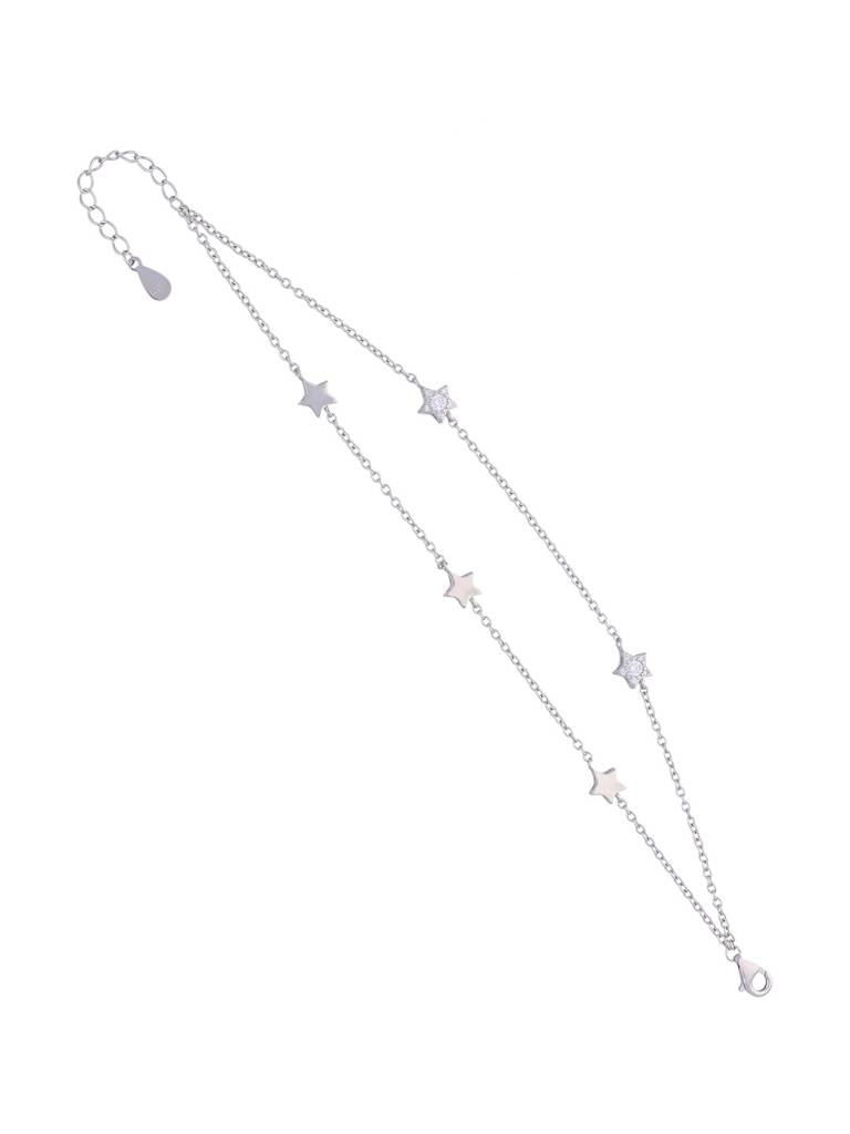 Sterling Silver Minimal Double Layered Stars Casual Bracelet : BRLO194-S-NA