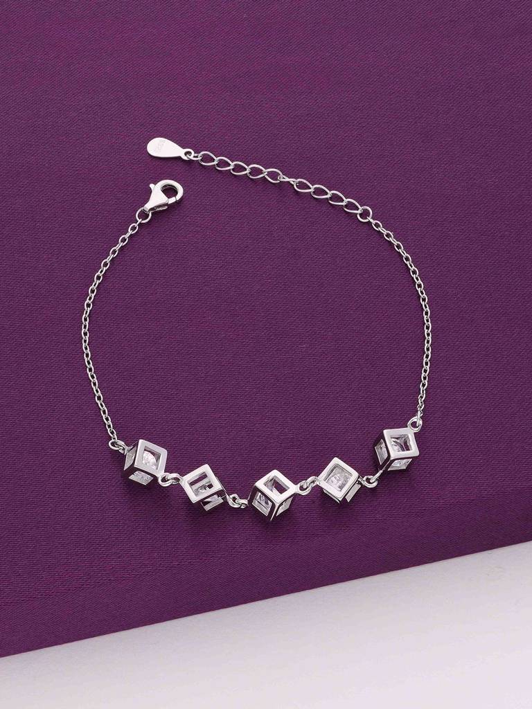 Sterling Silver Trendy Zircon Embedded Cubes Bracelet : BRLO200-S-NA