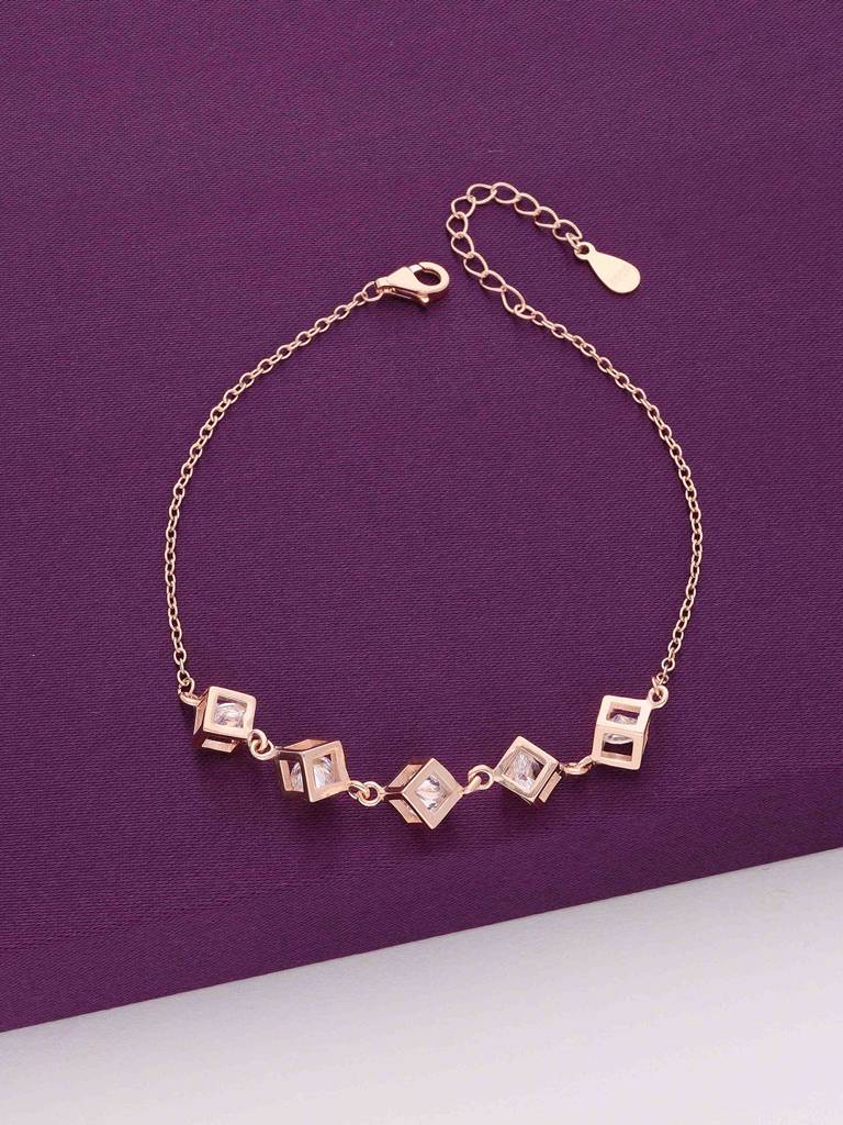 Sterling Silver Rose Gold Trendy Zircon Embedded Cubes Bracelet : BRLO201-RG-NA