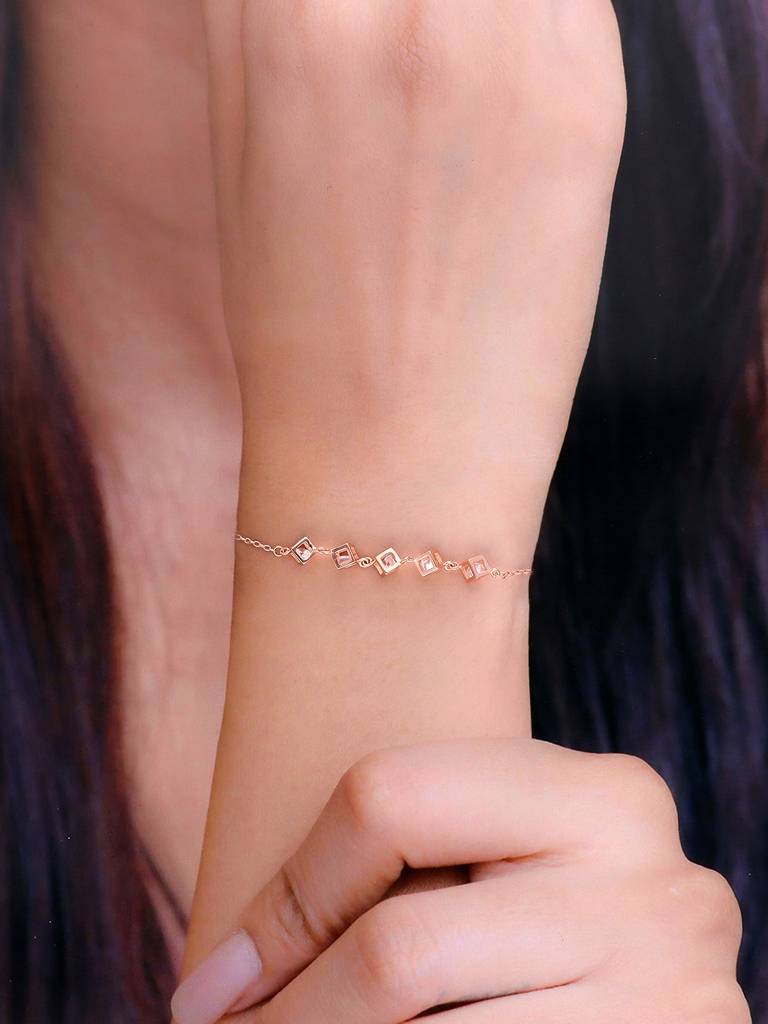 Sterling Silver Rose Gold Trendy Zircon Embedded Cubes Bracelet : BRLO201-RG-NA