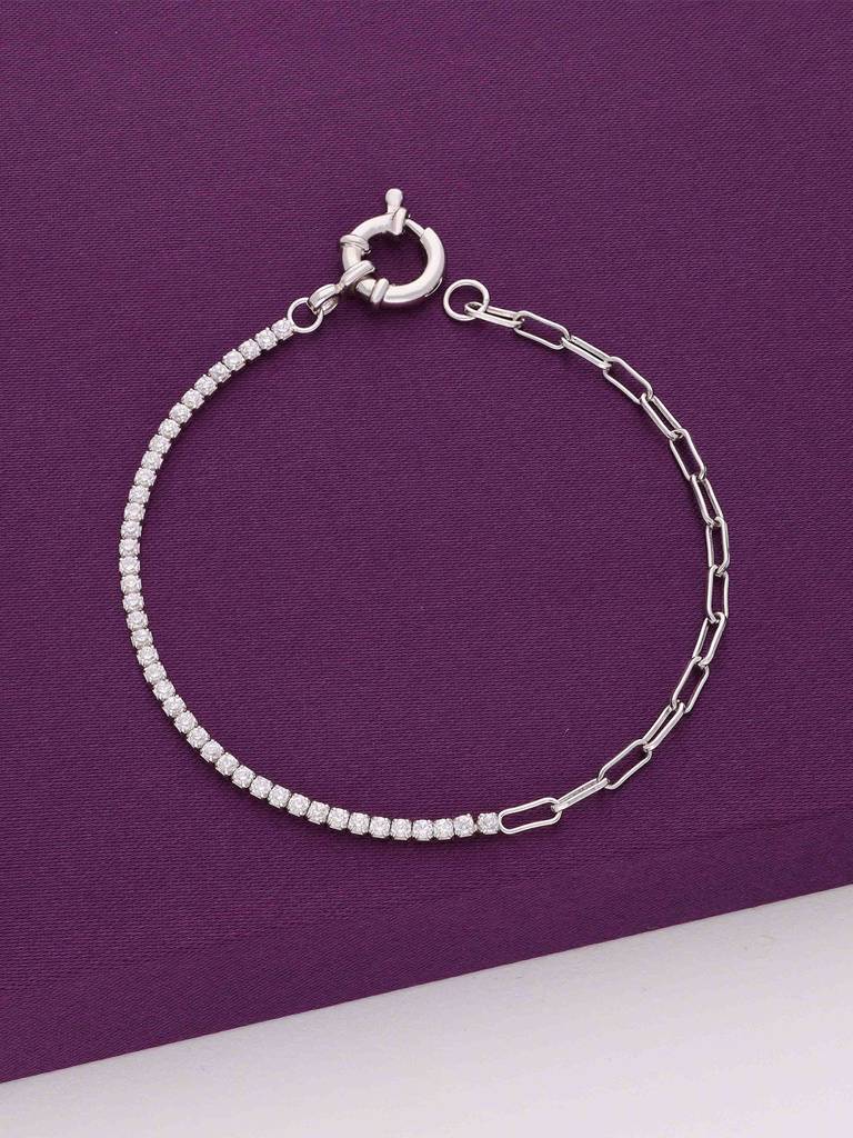 Sterling Silver Intertwined Chains And String Of Zircons Bracelet : BRLO203-S-NA