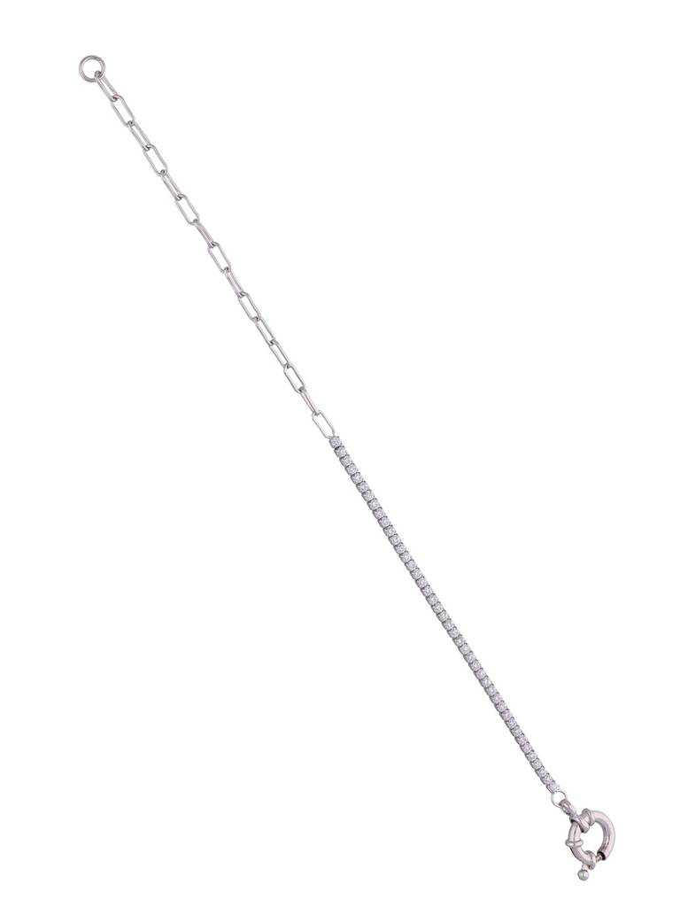 Sterling Silver Intertwined Chains And String Of Zircons Bracelet : BRLO203-S-NA