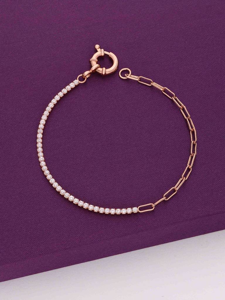 Sterling Silver Rose Gold Intertwined Chains And String Of Zircons Bracelet : BRLO204-RG-NA