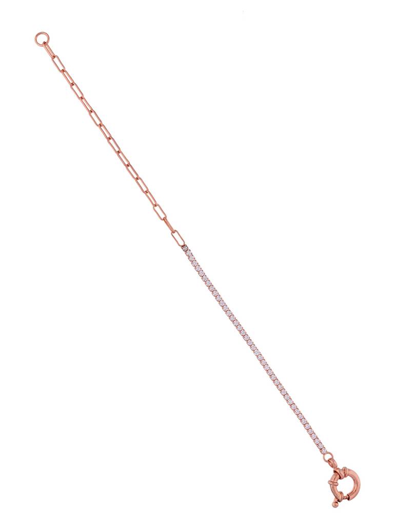 Sterling Silver Rose Gold Intertwined Chains And String Of Zircons Bracelet : BRLO204-RG-NA