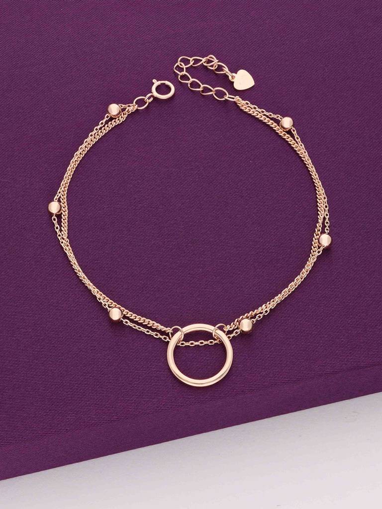 Sterling Silver Rose Gold Minimal Double Layered Beaded Casual Bracelet : BRLO212-RG-NA
