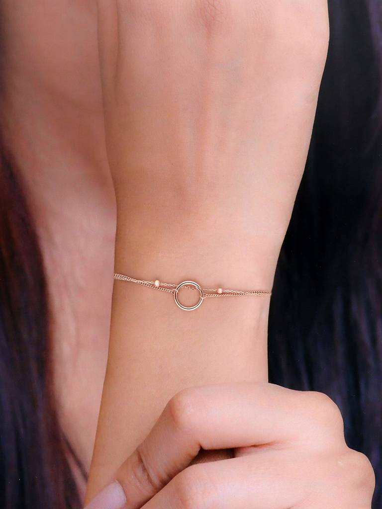 Sterling Silver Rose Gold Minimal Double Layered Beaded Casual Bracelet : BRLO212-RG-NA