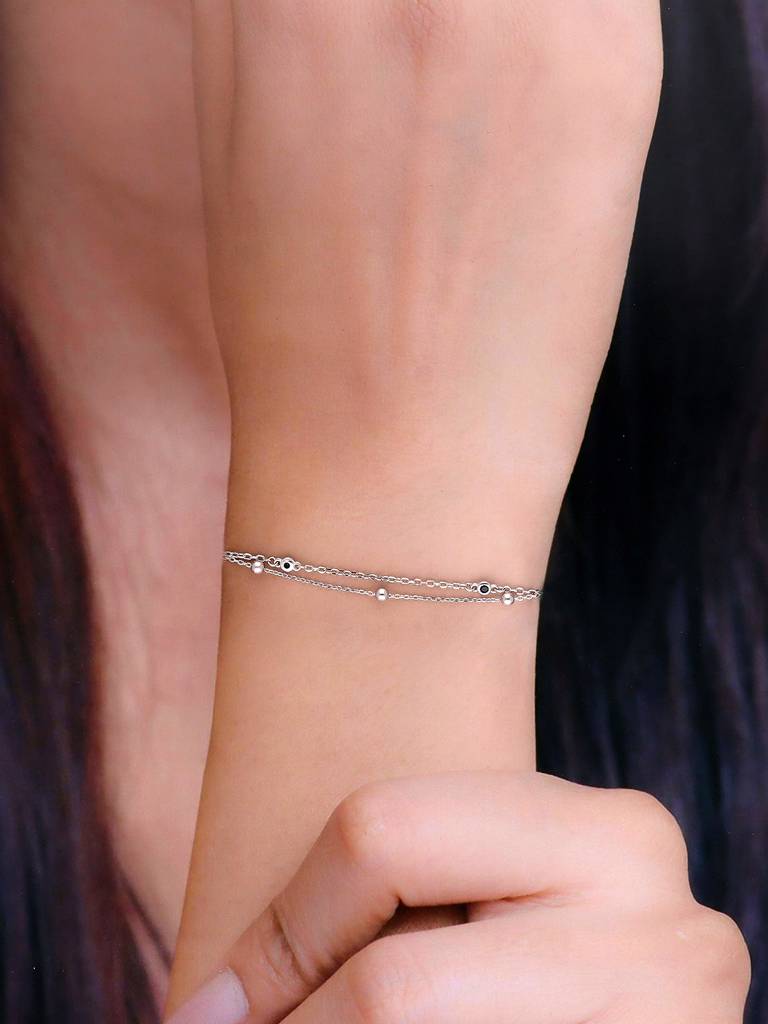 Sterling Silver Minimalistic Double Lined Casual Bracelet : BRLO215-S-NA