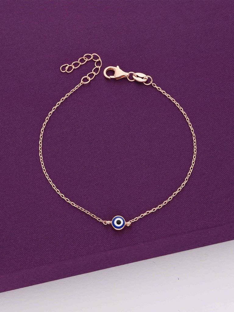 Sterling Silver Rose Gold Simple Single Evil Eye Bracelet : BRLO218-RG-NA