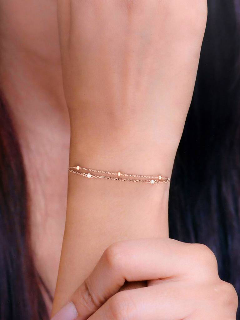 Sterling Silver Rose Gold Diamante Concentrics Casual Bracelet : BRLO220-RG-NA