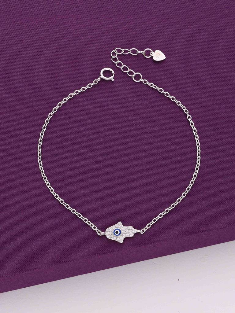 Sterling Silver Minimalistic Studded Single Hamsa Bracelet : BRLO225-S-NA