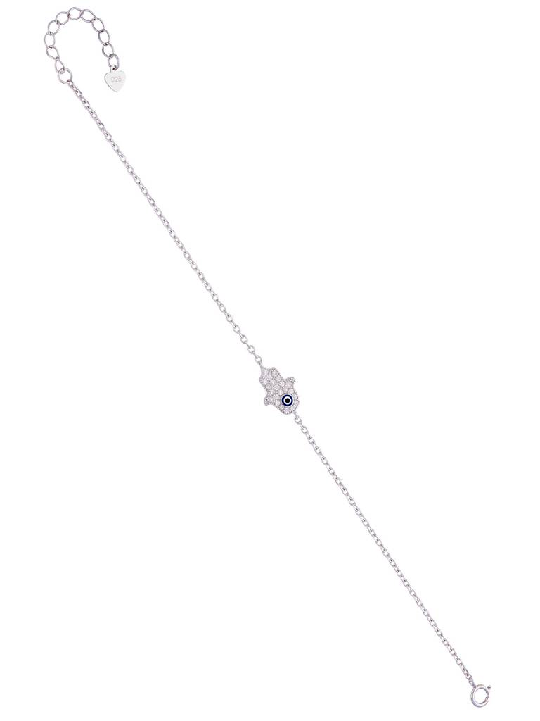 Sterling Silver Minimalistic Studded Single Hamsa Bracelet : BRLO225-S-NA
