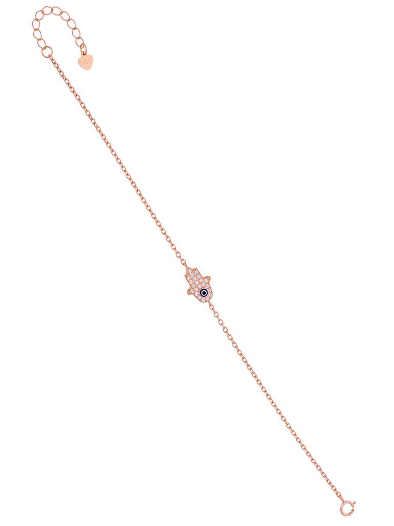 Sterling Silver Rose Gold Minimalistic Studded Single Hamsa Bracelet : BRLO226-RG-NA