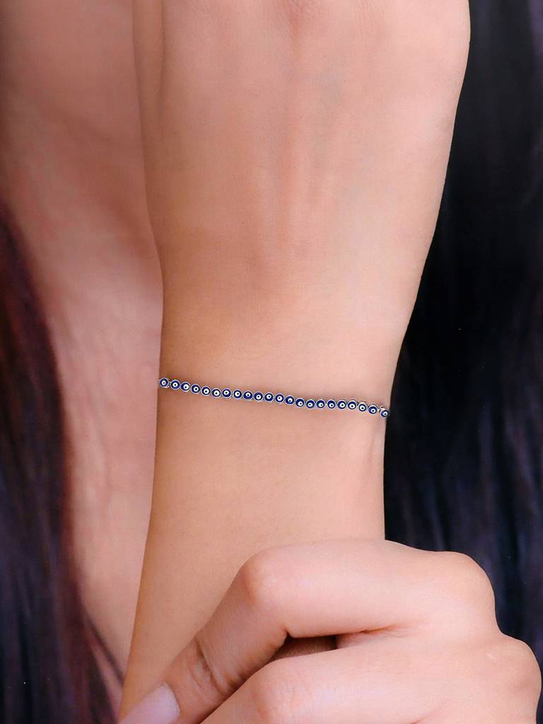 Sterling Silver Stylish Evil Eye String Tennis Bracelet : BRLO227-S-NA