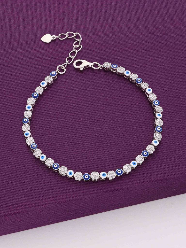 Sterling Silver The Blissful Aura Evil Eye Floral Bracelet : BRLO230-S-NA