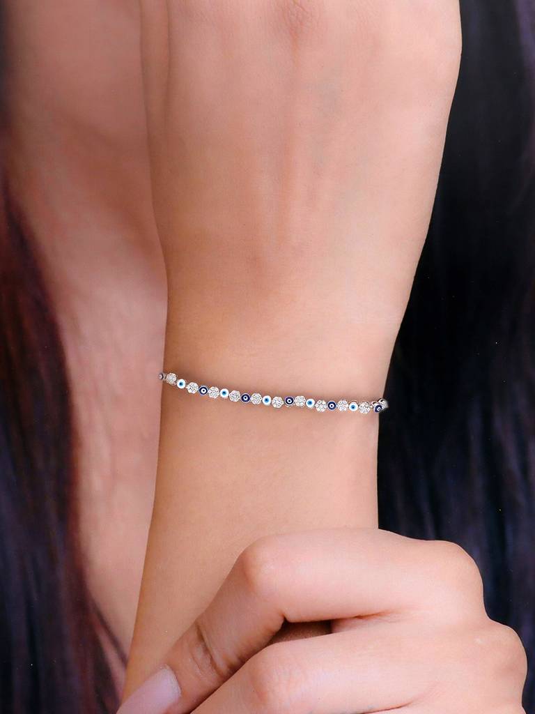 Sterling Silver The Blissful Aura Evil Eye Floral Bracelet : BRLO230-S-NA