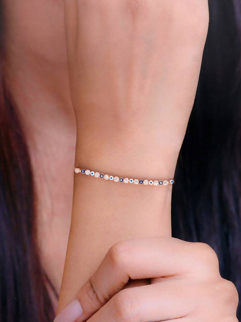 Sterling Silver Rose Gold The Blissful Aura Evil Eye Floral Bracelet : BRLO231-RG-NA