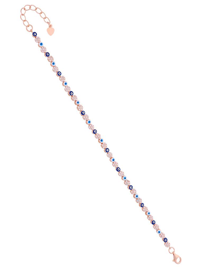 Sterling Silver Rose Gold The Blissful Aura Evil Eye Floral Bracelet : BRLO231-RG-NA
