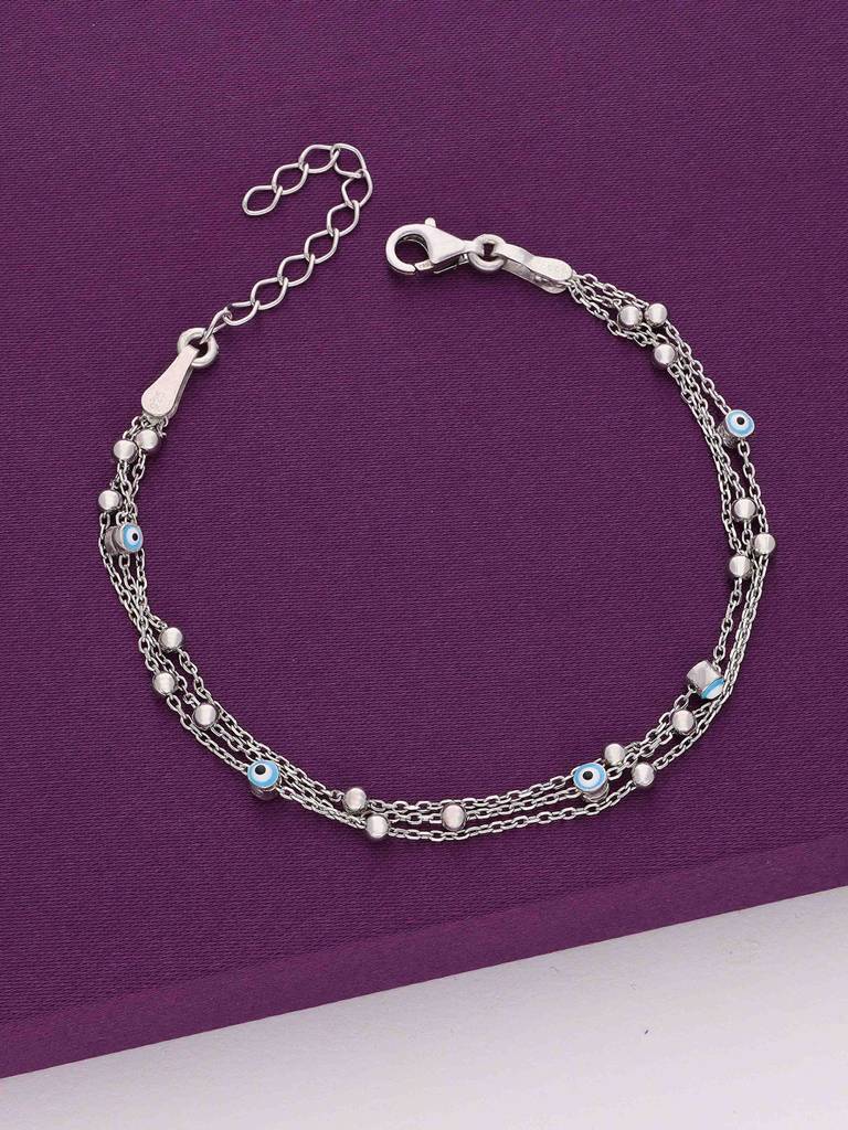 Sterling Silver Triple Strand Beaded Evil Eye Bracelet : BRLO232-S-NA