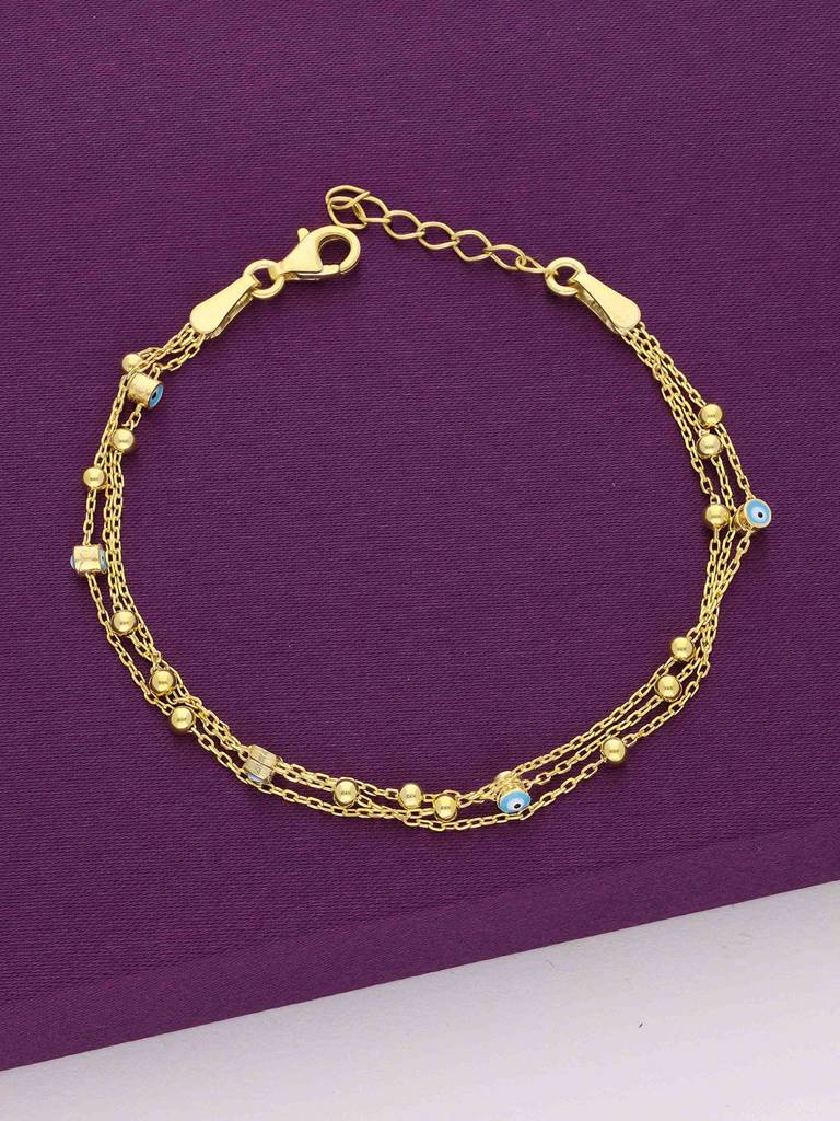 Sterling Silver Gold Triple Strand Beaded Evil Eye Bracelet : BRLO239-G-NA
