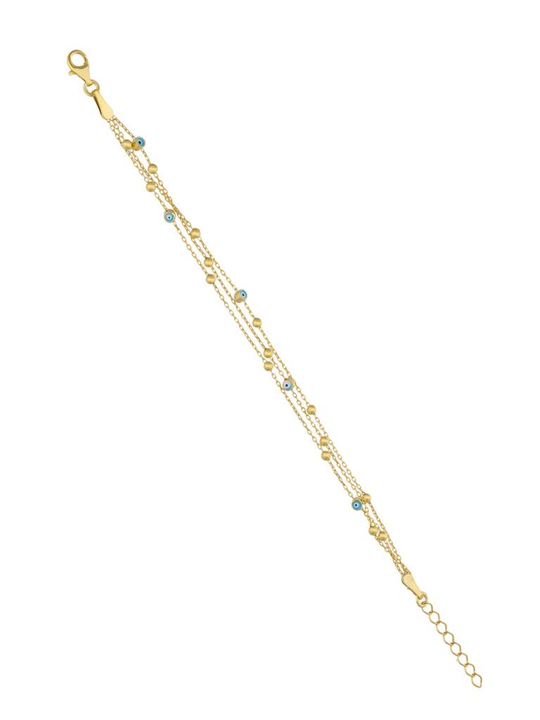 Sterling Silver Gold Triple Strand Beaded Evil Eye Bracelet : BRLO239-G-NA