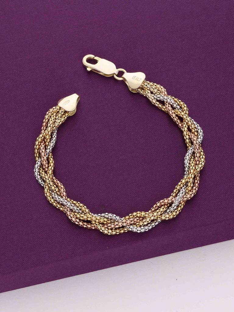 Knotted Shimmers Thick Casual Rose Gold Silver And Gold Bracelet : BRLO243-SRGG-NA
