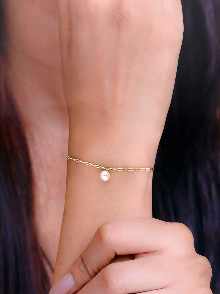 Sterling Silver Gold Oyster Pearl Link Bracelet : BRLO256-G-NA