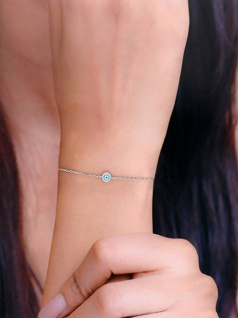 Sterling Silver Solo Sparkle Single Evil Eye Bracelet : BRLO267-S-NA
