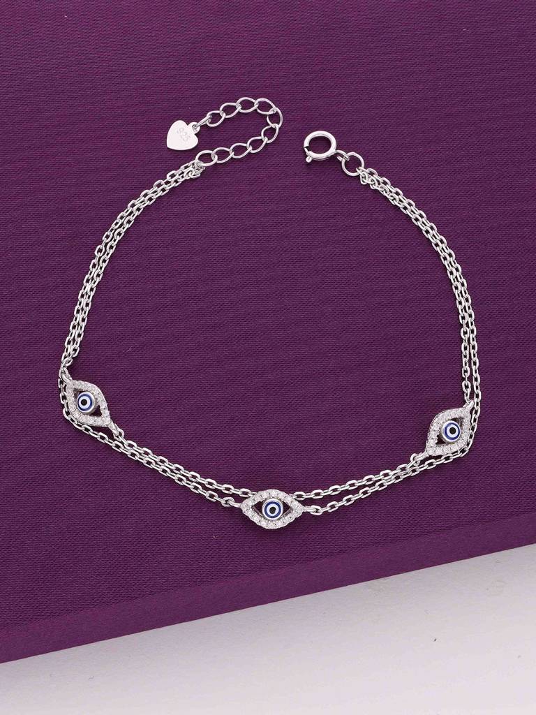 Sterling Silver Classy Evil Eye Layered Bracelet : BRLO269-S-NA