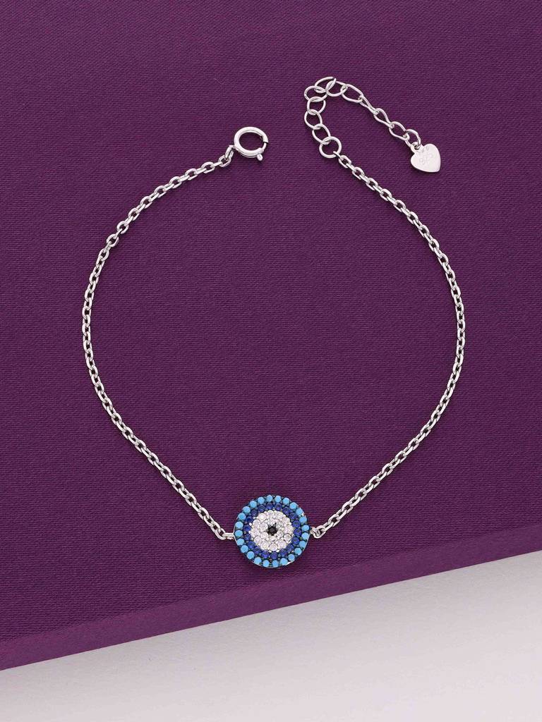 Sterling Silver Minimalistic Circular Single Evil Eye Bracelet : BRLO275-S-NA