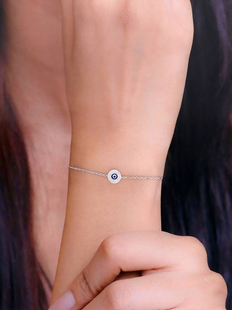 Sterling Silver Classic Single Evil Eye Bracelet : BRLO276-S-NA