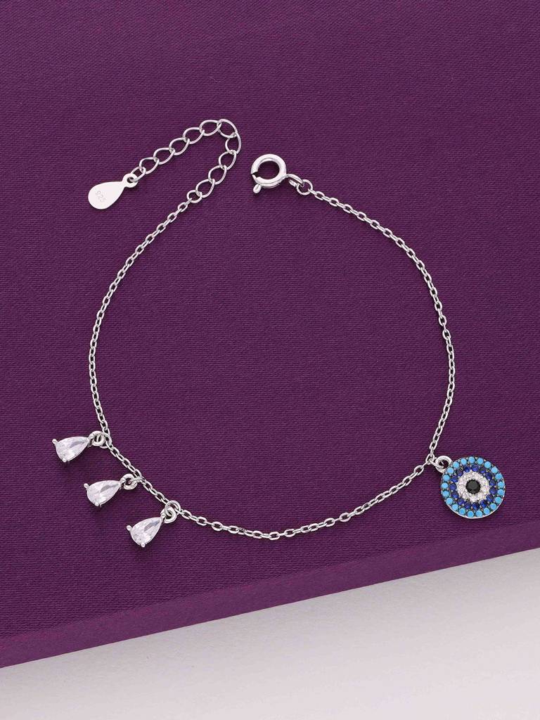 Sterling Silver Stylish Evil Eye Charm Bracelet : BRLO277-S-NA