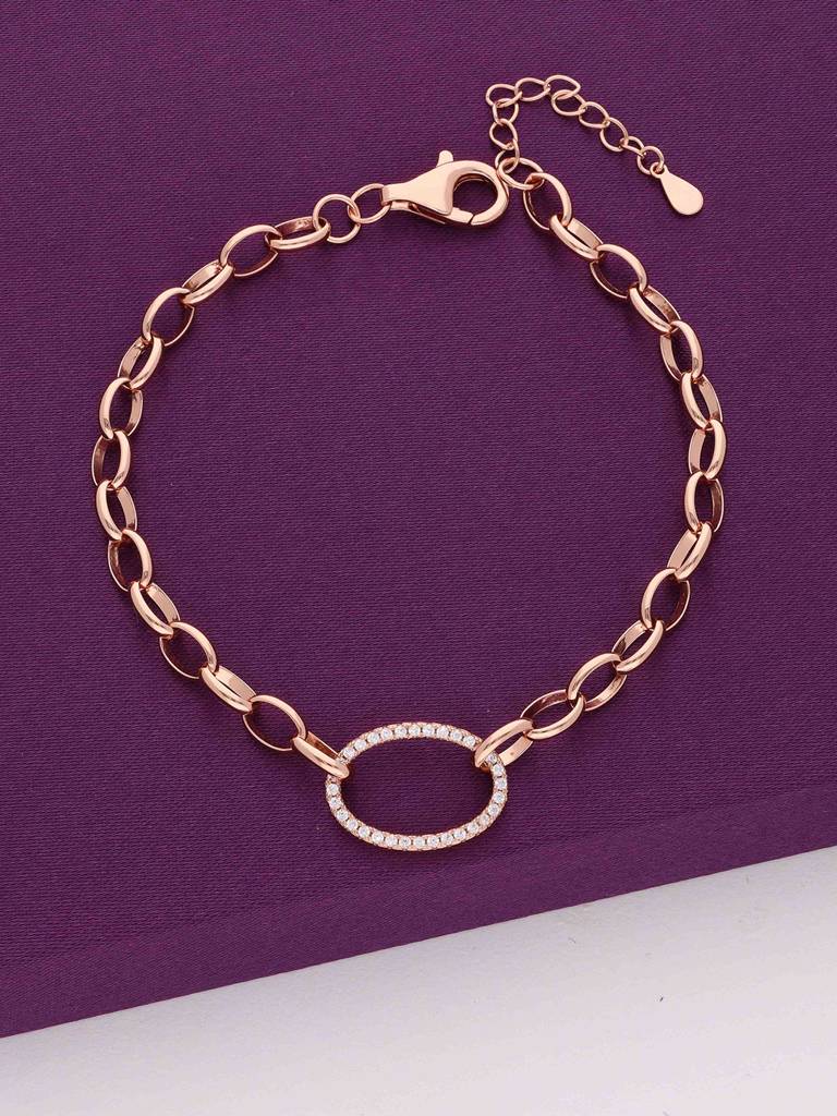 Sterling Silver Rose Gold Linked Loops Line Bracelet : BRLO279-RG-NA