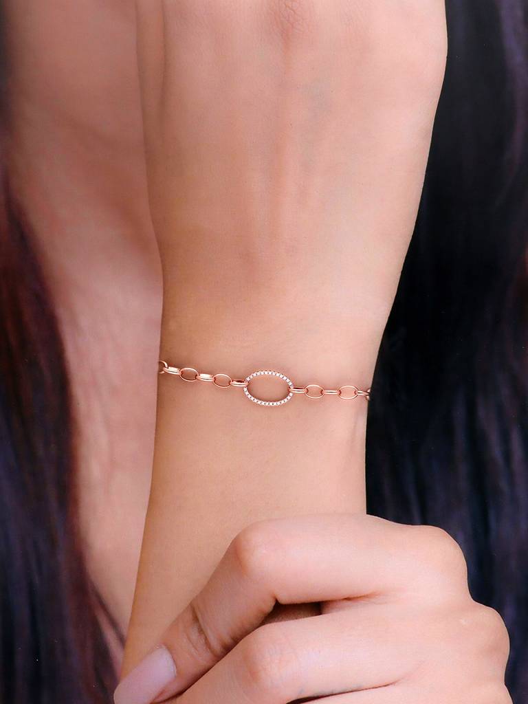 Sterling Silver Rose Gold Linked Loops Line Bracelet : BRLO279-RG-NA