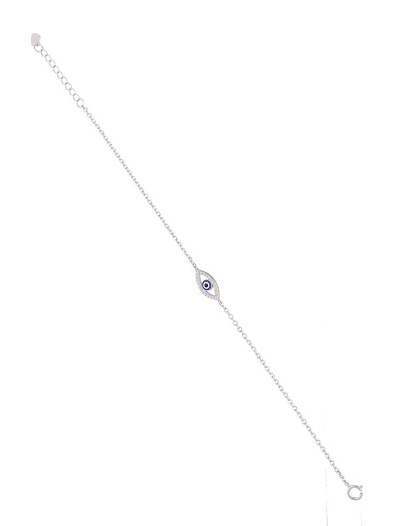 Sterling Silver Oval Single Diamond Studded Evil Eye Bracelet : BRLO295-S-NA