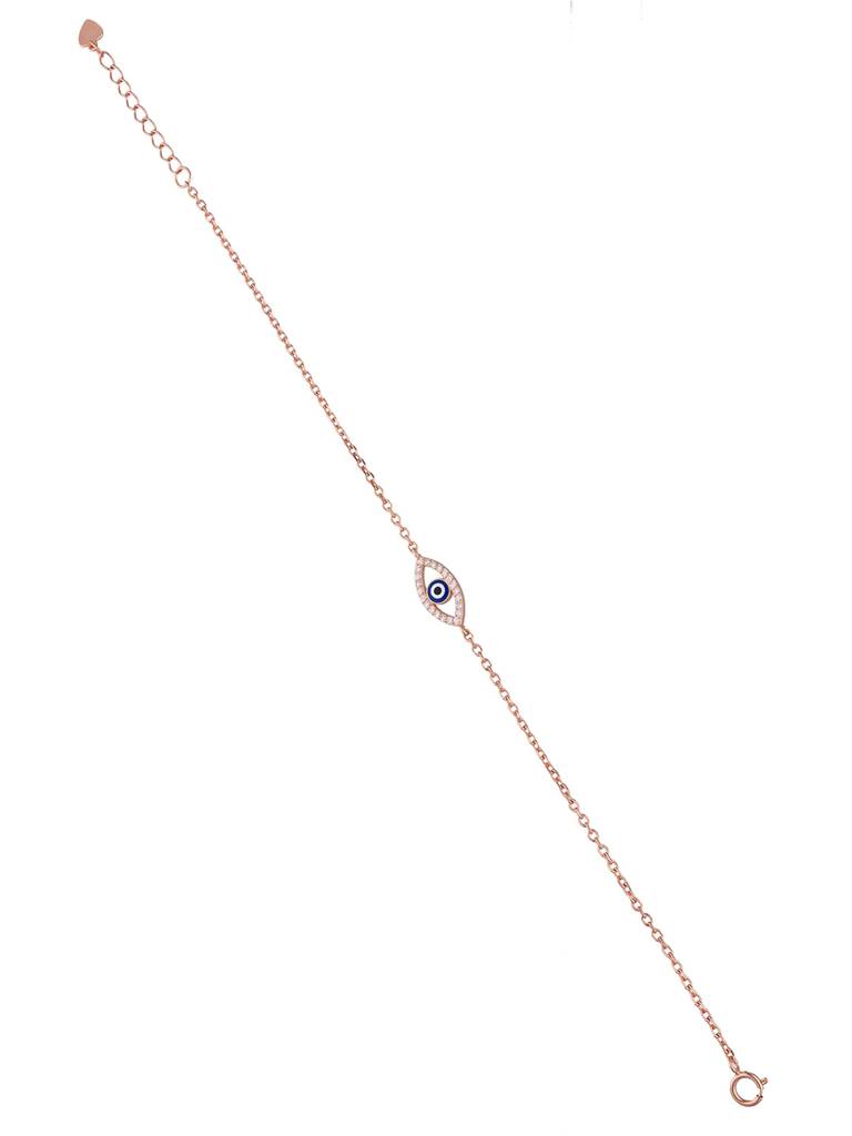 Sterling Silver Rose Gold Oval Single Diamond Studded Evil Eye Bracelet : BRLO296-RG-NA