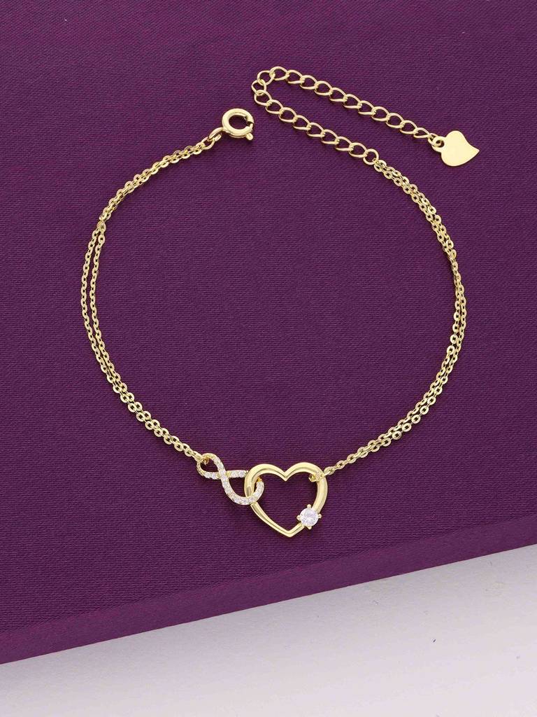 Sterling Silver Gold Pave Bezel Diamond Heart Bracelet : BRLO298-G-NA
