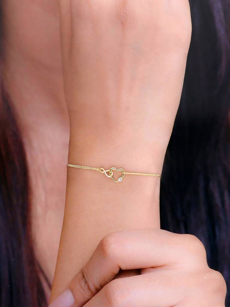 Sterling Silver Gold Pave Bezel Diamond Heart Bracelet : BRLO298-G-NA