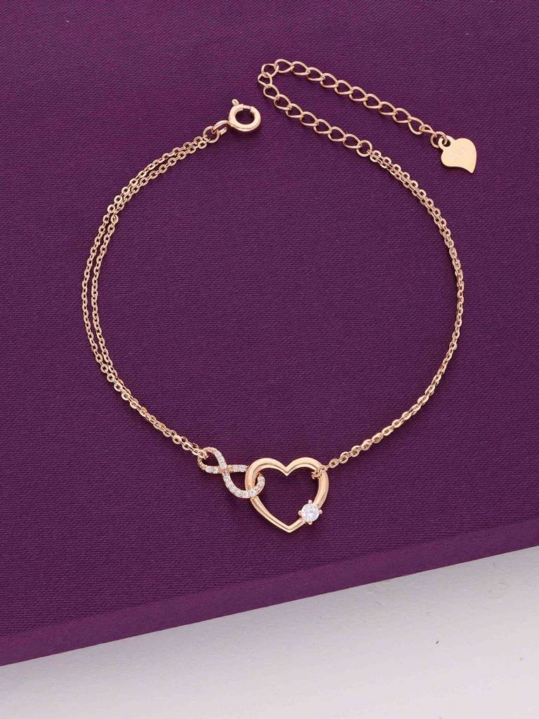 Sterling Silver Rose Gold Pave Bezel Diamond Heart Bracelet : BRLO298-RG-NA