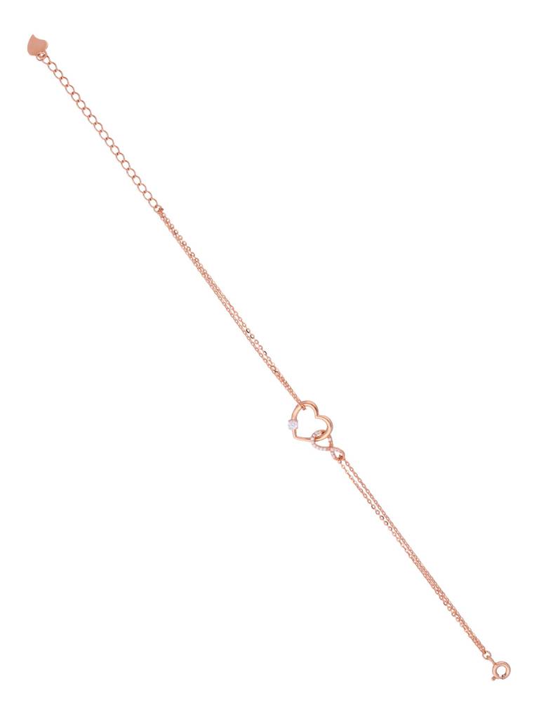 Sterling Silver Rose Gold Pave Bezel Diamond Heart Bracelet : BRLO298-RG-NA