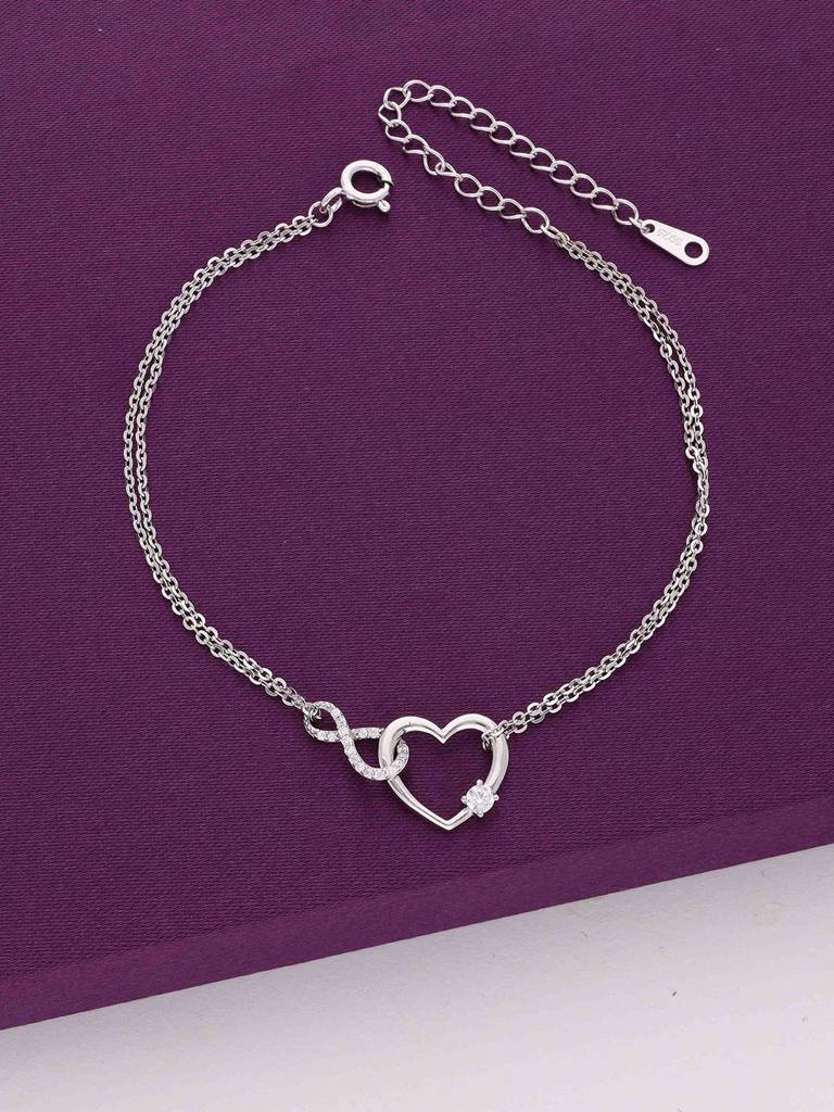 Sterling Silver Pave Bezel Diamond Heart Bracelet : BRLO298-S-NA