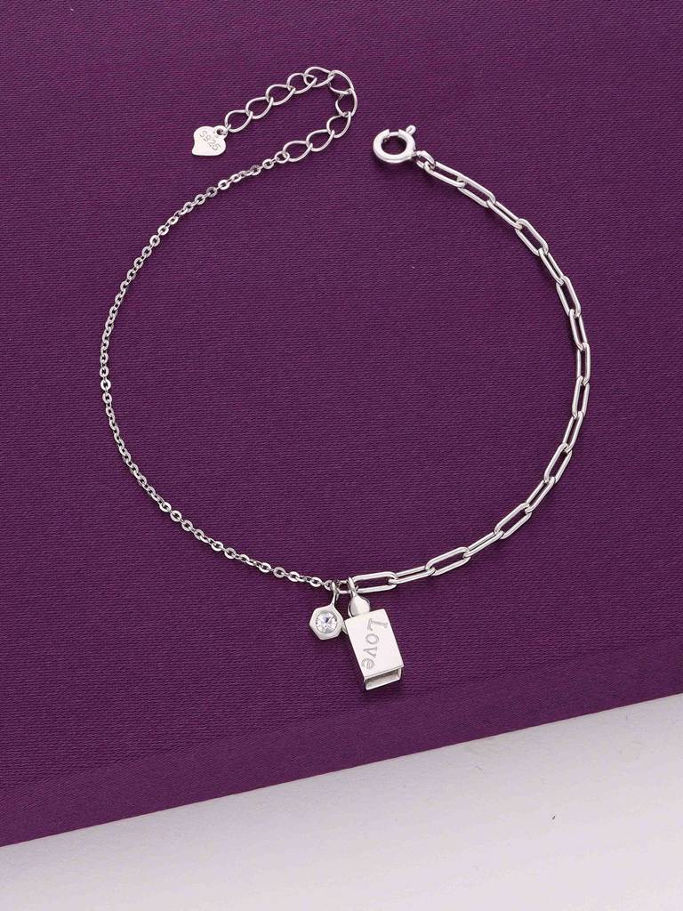 Sterling Silver Trendy Zircon Beaded Chain Casual Bracelet : BRLO307-S-NA