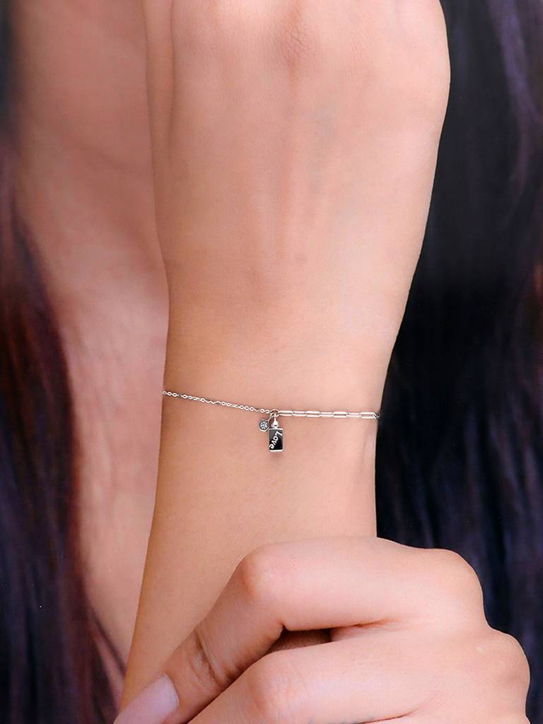 Sterling Silver Trendy Zircon Beaded Chain Casual Bracelet : BRLO307-S-NA