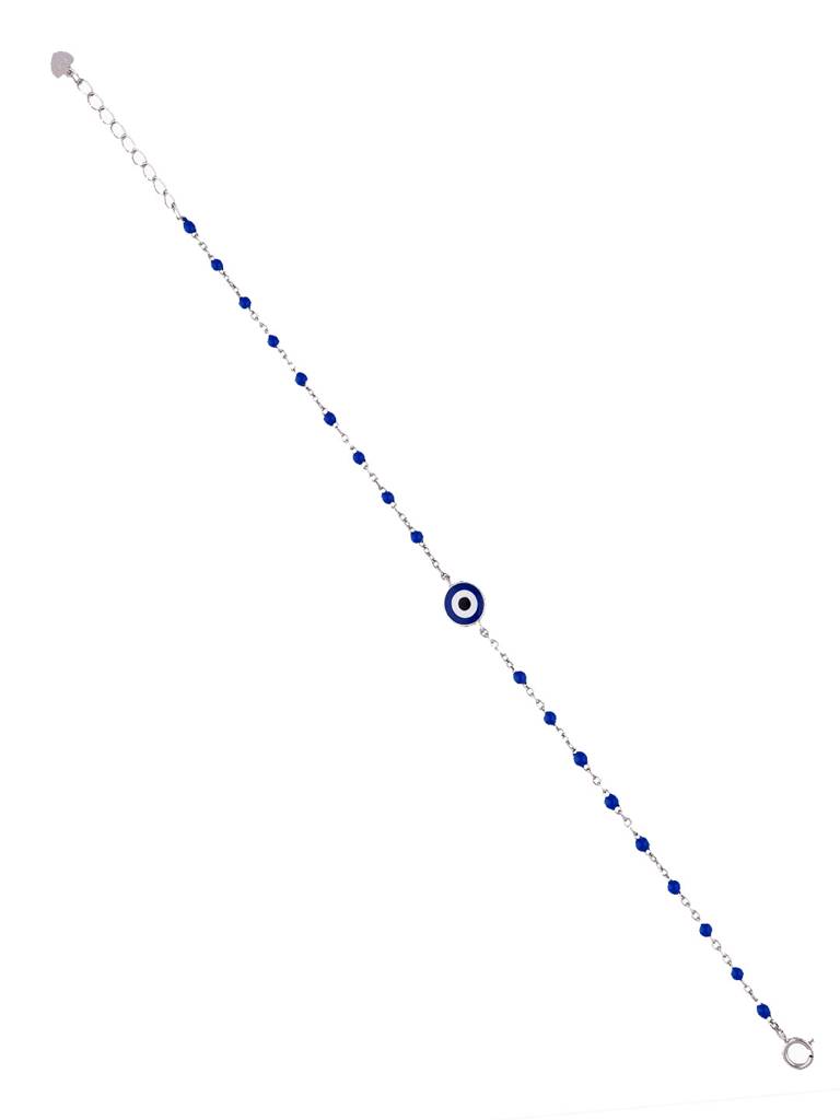 Sterling Silver Stylish Single Evil Eye Blue Beads Bracelet : BRLO310-S-NA