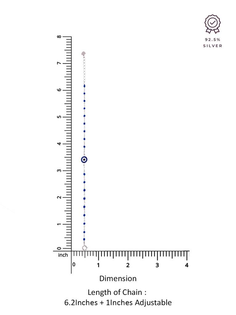 Sterling Silver Stylish Single Evil Eye Blue Beads Bracelet : BRLO310-S-NA