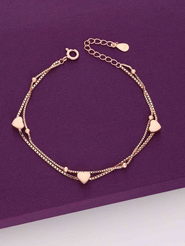 Sterling Silver Rose Gold Hearts & Beads Double Layered Bracelet : BRLO318-RG-NA