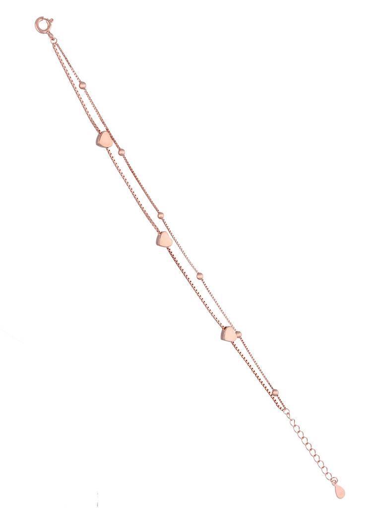 Sterling Silver Rose Gold Hearts & Beads Double Layered Bracelet : BRLO318-RG-NA